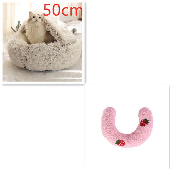 Pet Bed 2 In 1 Round Plush Warm Soft Sleeping House