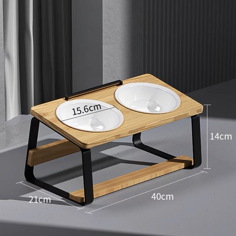Ceramic Double Bowl Elevated Pet Feeding Stand