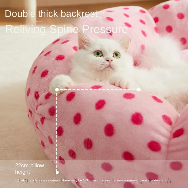 Pet Bed Round Polka Dot Soft Cushion Sleeping Nest