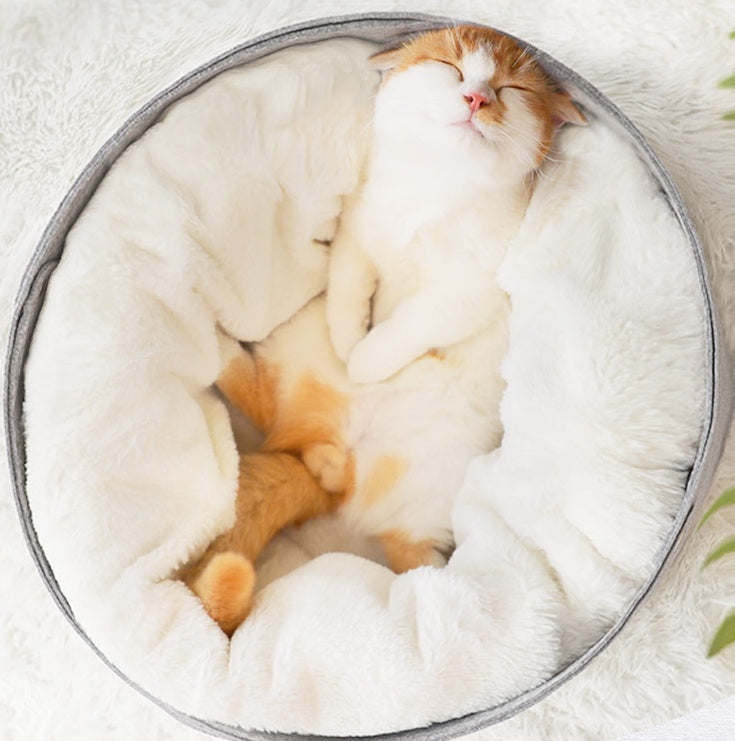 Pet Bed Round Plush Soft Sleeping Mat Comfort Nest