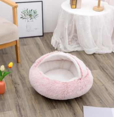 Pet Bed 2 In 1 Round Plush Warm Soft Sleeping House