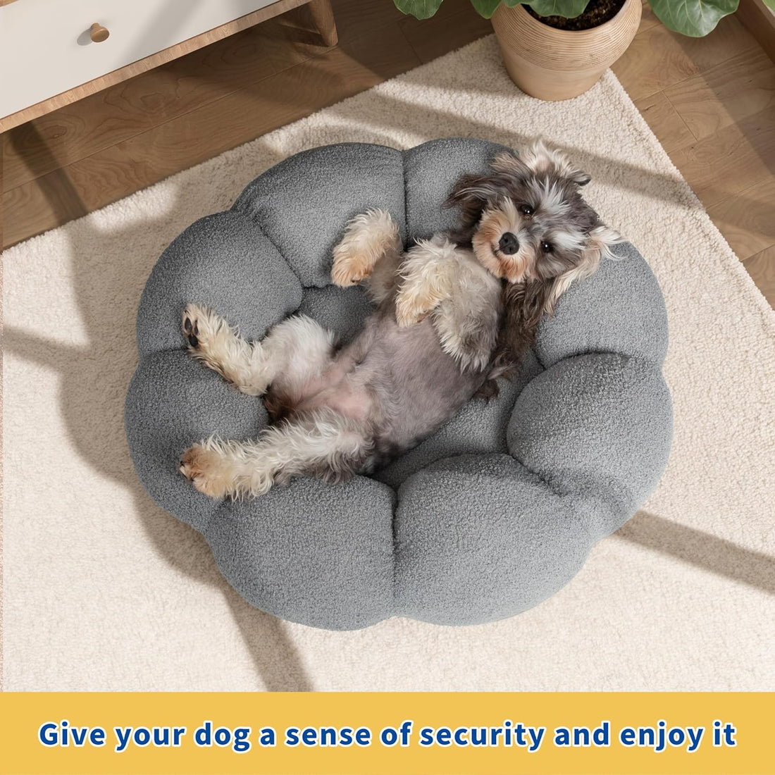 Pet Bed Calming Fluffy Round Donut Plush Washable Cushion