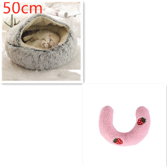 Pet Bed 2 In 1 Round Plush Warm Soft Sleeping House