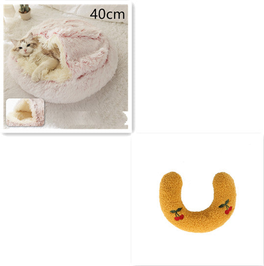 Pet Bed 2 In 1 Round Plush Warm Soft Sleeping House