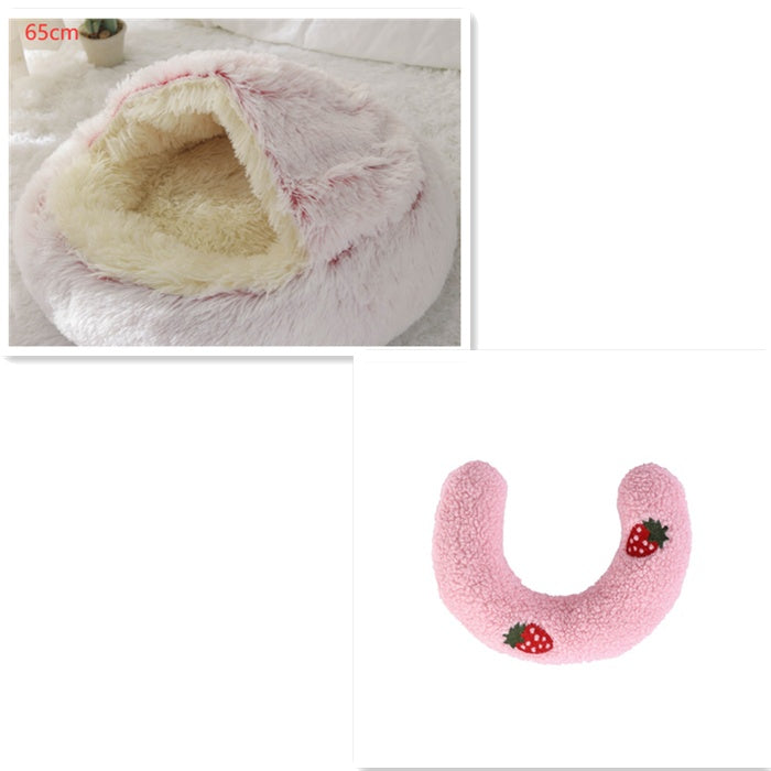 Pet Bed 2 In 1 Round Plush Warm Soft Sleeping House
