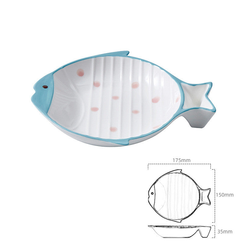 Pet Fish Shaped Ceramic Feeding Food Bowl