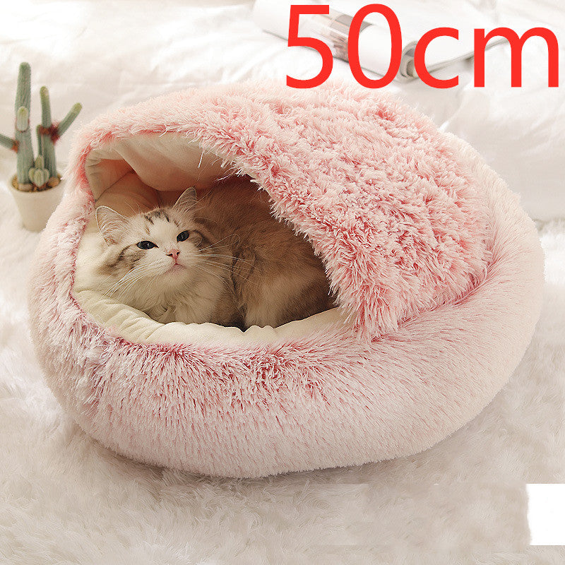 Pet Bed 2 In 1 Round Plush Warm Soft Sleeping House