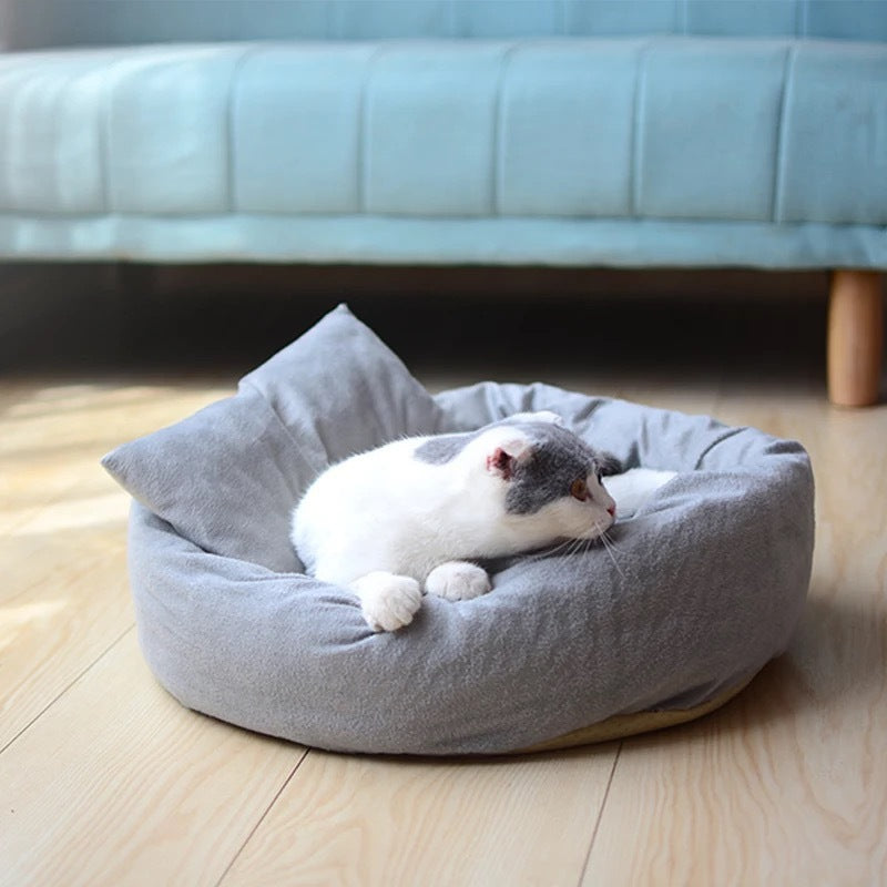 Pet Soft Round Sleeping Bed With Pillow And Mat