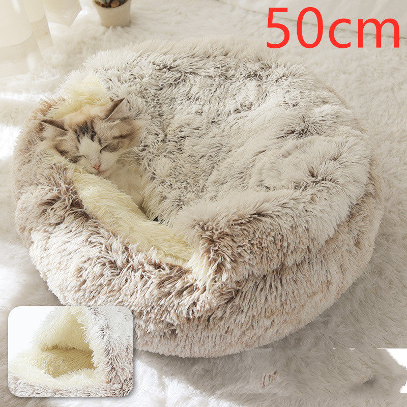 Pet Bed 2 In 1 Round Plush Warm Soft Sleeping House