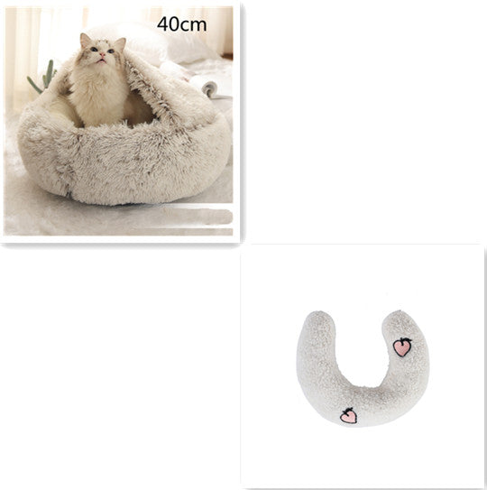 Pet Bed 2 In 1 Round Plush Warm Soft Sleeping House