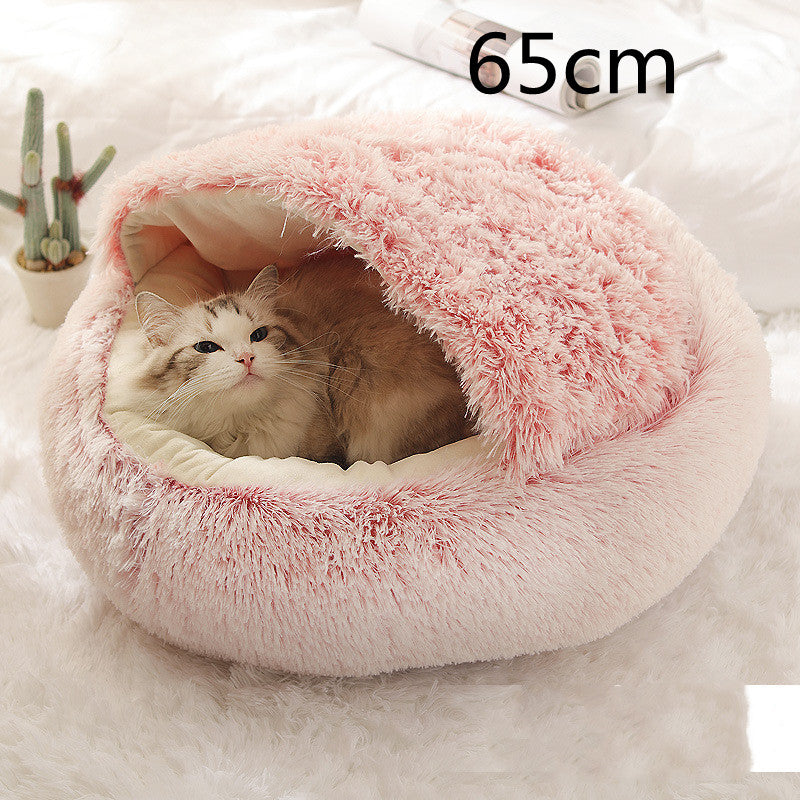 Pet Bed 2 In 1 Round Plush Warm Soft Sleeping House