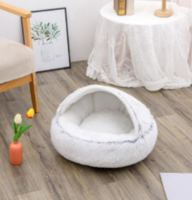 Pet Bed 2 In 1 Round Plush Warm Soft Sleeping House