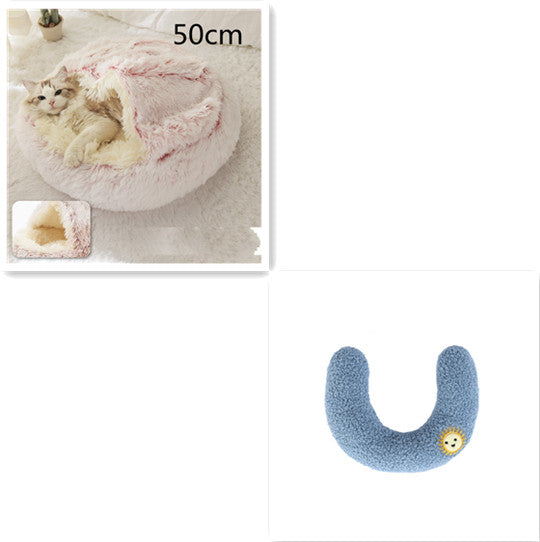Pet Bed 2 In 1 Round Plush Warm Soft Sleeping House
