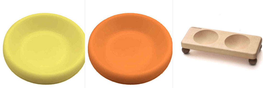 Solid Wood Ceramic Pet Feeding Bowl Set