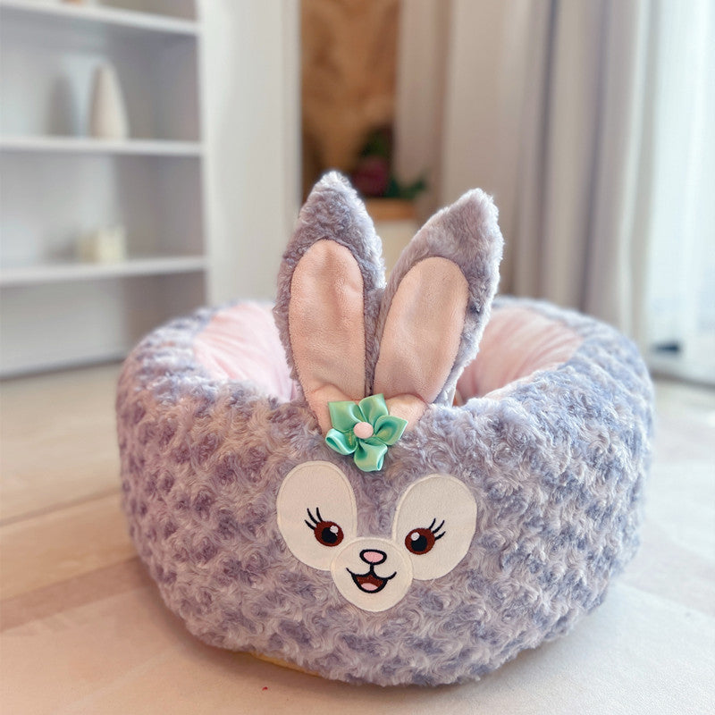 Pet Bed Cartoon Plush Round Cushion All Season Nest Bed