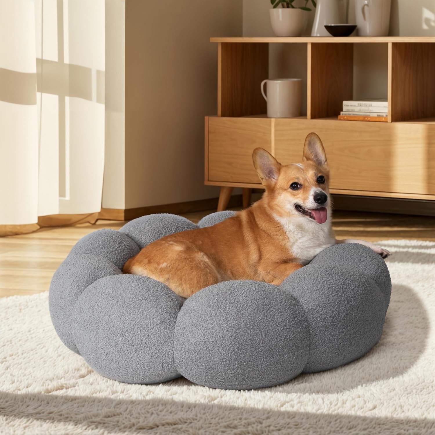 Pet Bed Calming Fluffy Round Donut Plush Washable Cushion