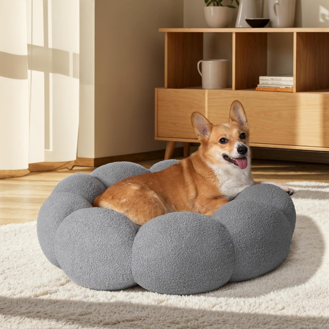 Pet Bed Calming Fluffy Round Donut Plush Washable Cushion