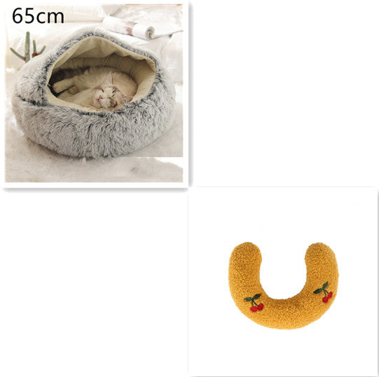 Pet Bed 2 In 1 Round Plush Warm Soft Sleeping House