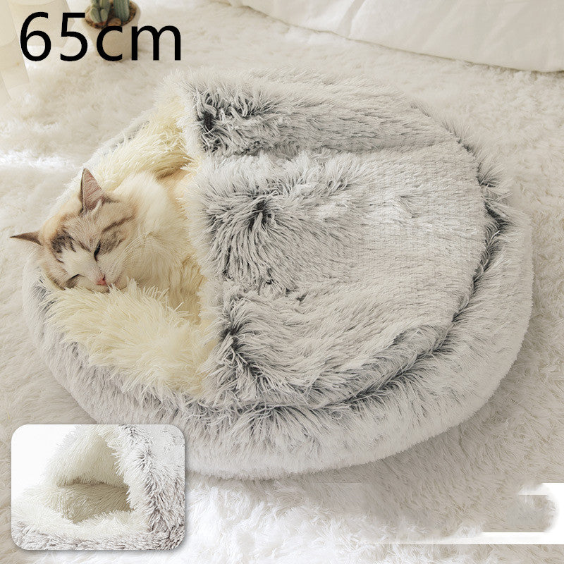 Pet Bed 2 In 1 Round Plush Warm Soft Sleeping House