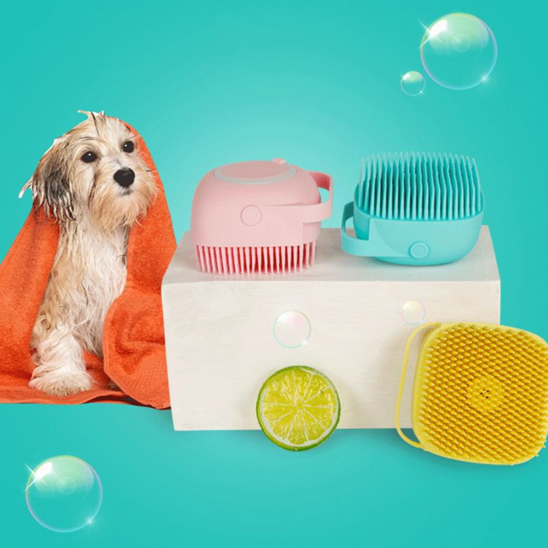 Pet Silicone Bath Brush Shampoo Dispenser Grooming Scrubber Tool