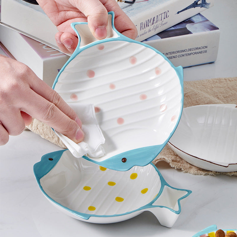 Pet Fish Shaped Ceramic Feeding Food Bowl
