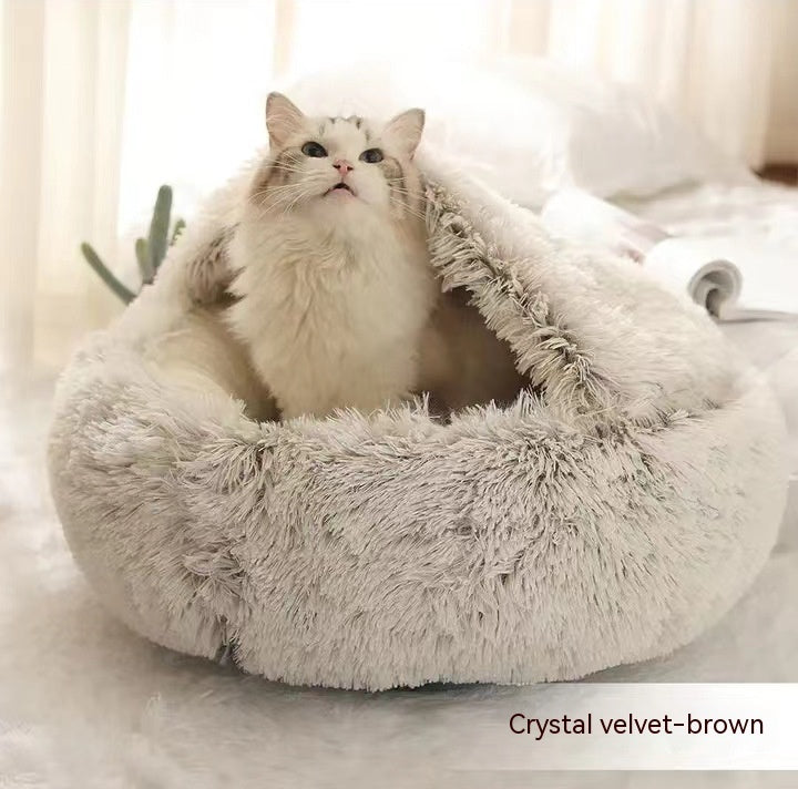 Pet Bed 2 In 1 Round Plush Warm Soft Sleeping House