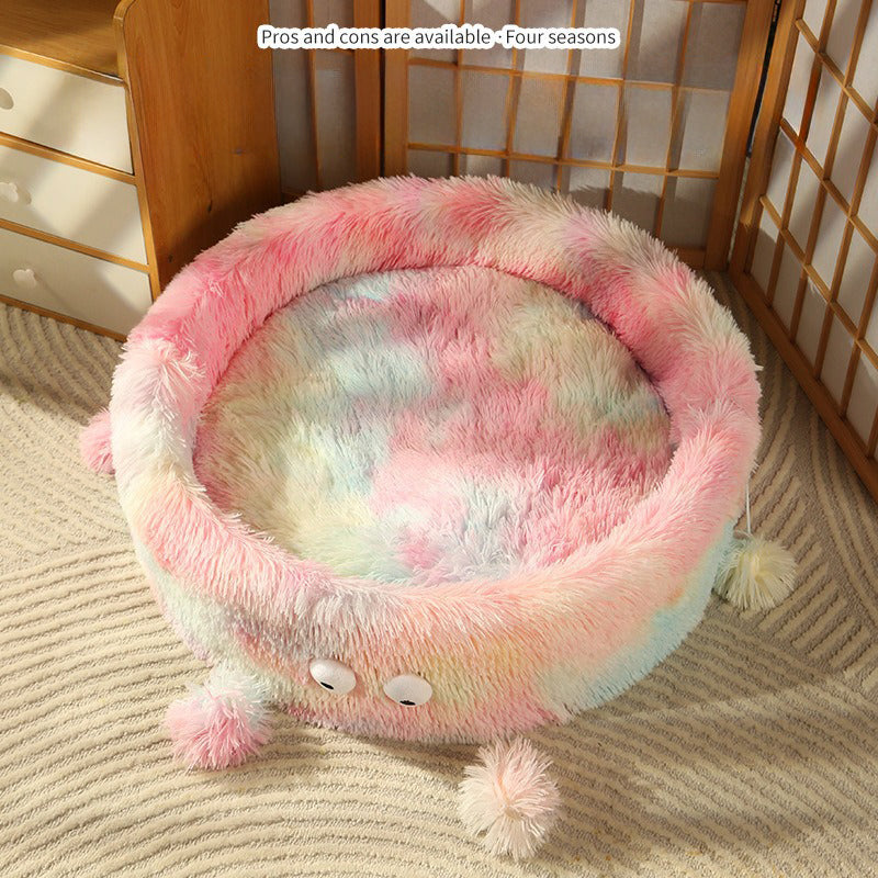 Pet Bed Winter Warm Cute Monster Round Nest House Pad