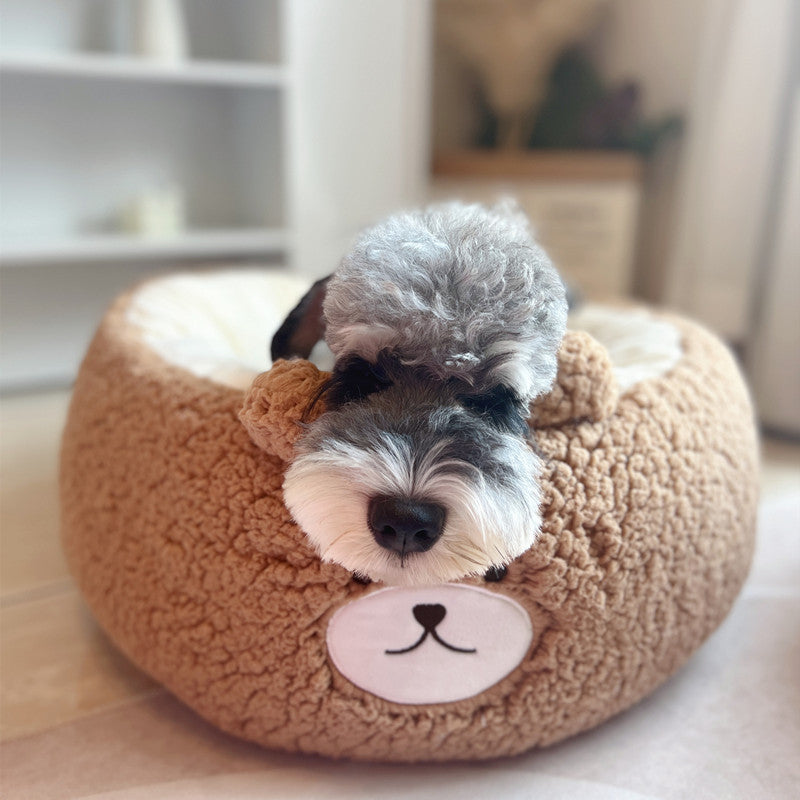 Pet Bed Cartoon Plush Round Cushion All Season Nest Bed