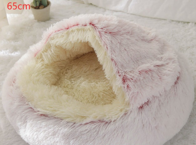 Pet Bed 2 In 1 Round Plush Warm Soft Sleeping House