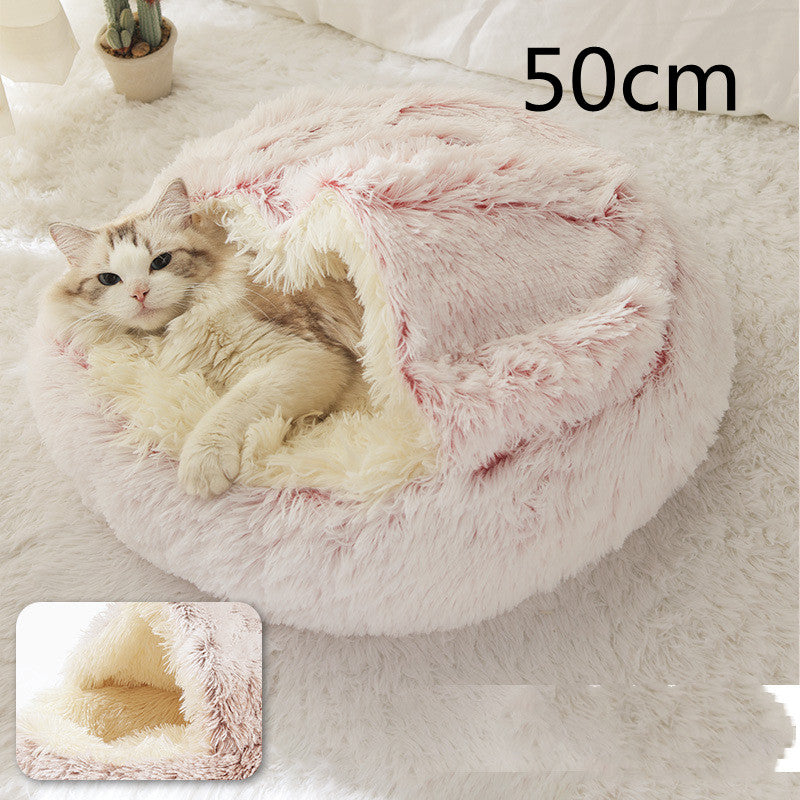 Pet Bed 2 In 1 Round Plush Warm Soft Sleeping House