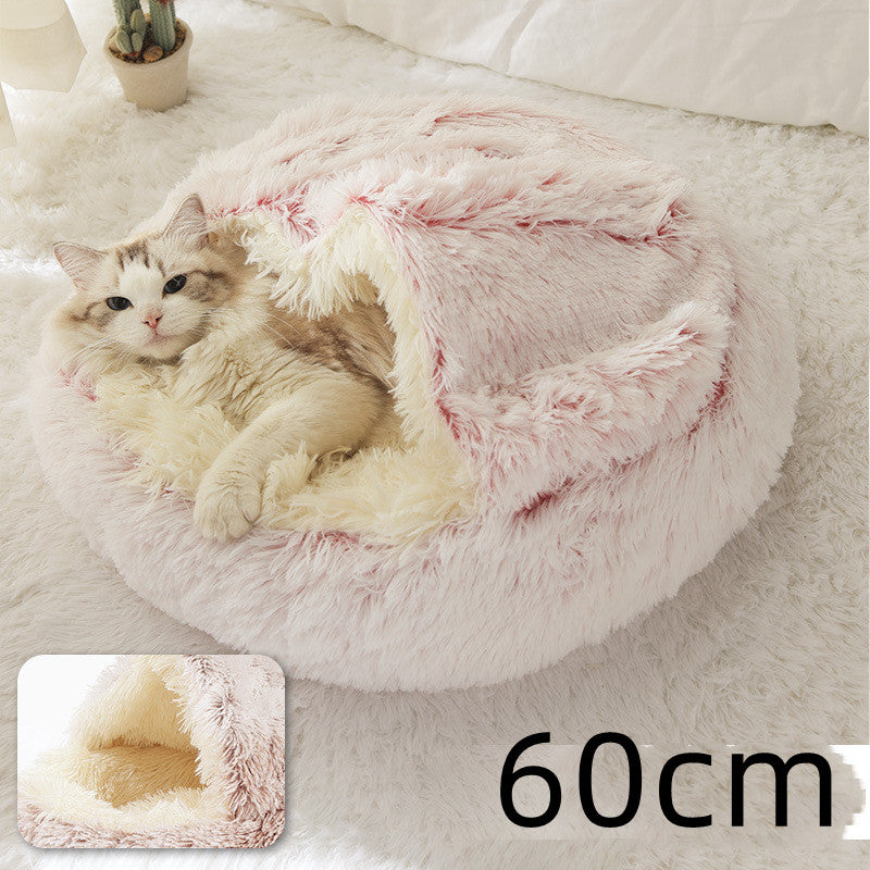 Pet Bed 2 In 1 Round Plush Warm Soft Sleeping House
