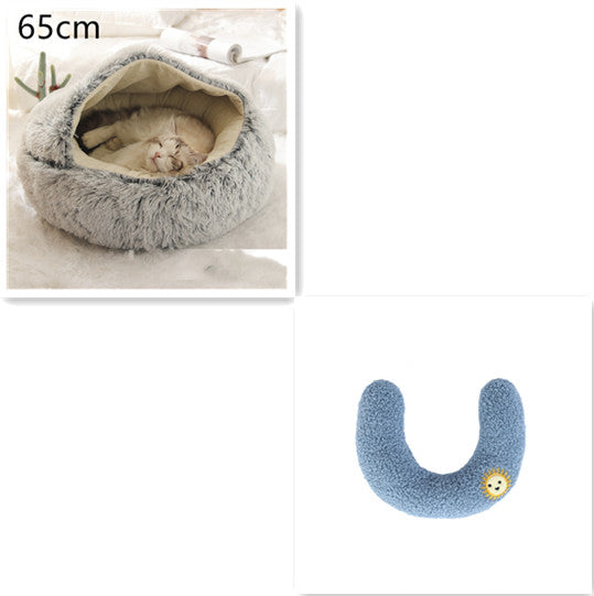 Pet Bed 2 In 1 Round Plush Warm Soft Sleeping House