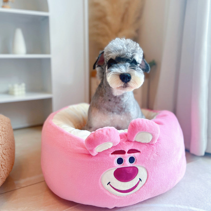 Pet Bed Cartoon Plush Round Cushion All Season Nest Bed