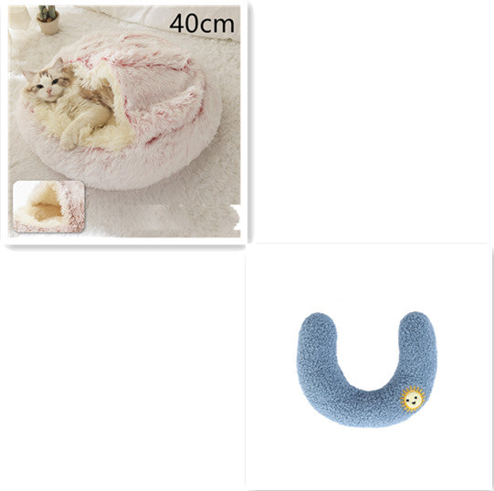 Pet Bed 2 In 1 Round Plush Warm Soft Sleeping House
