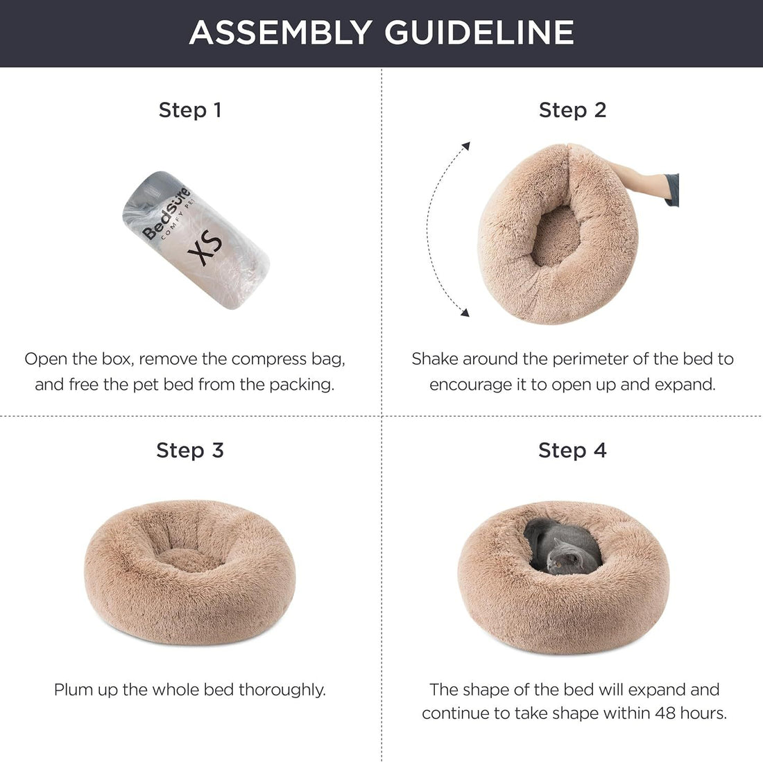 Pet Bed Round Fluffy Plush Non-Slip Indoor Sleeping Mat