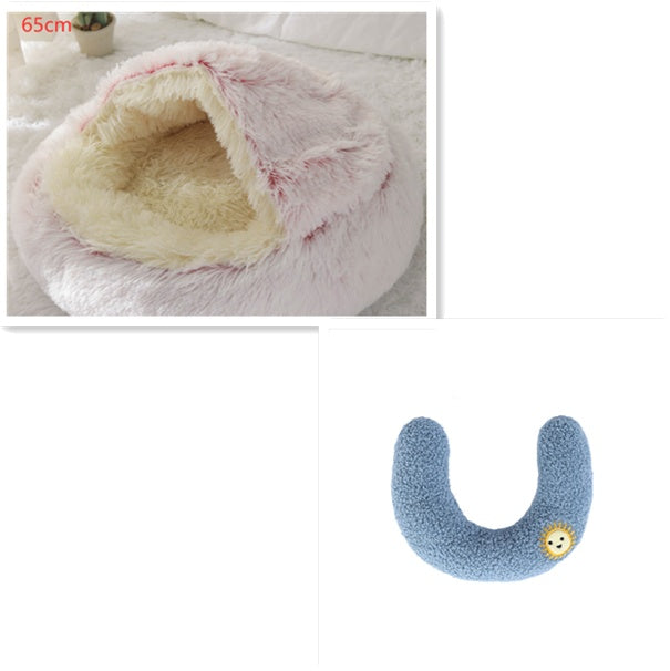 Pet Bed 2 In 1 Round Plush Warm Soft Sleeping House
