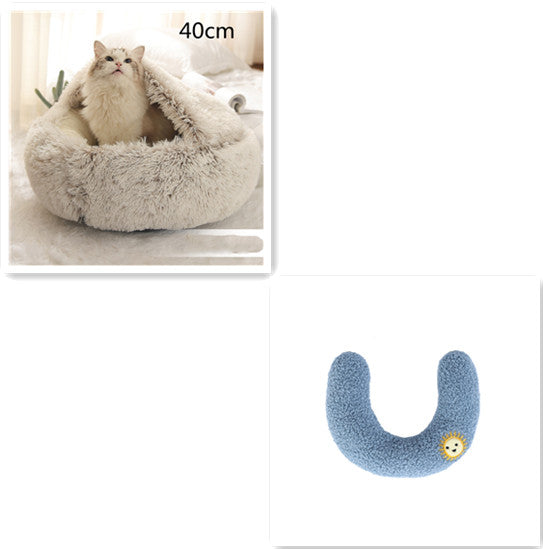 Pet Bed 2 In 1 Round Plush Warm Soft Sleeping House