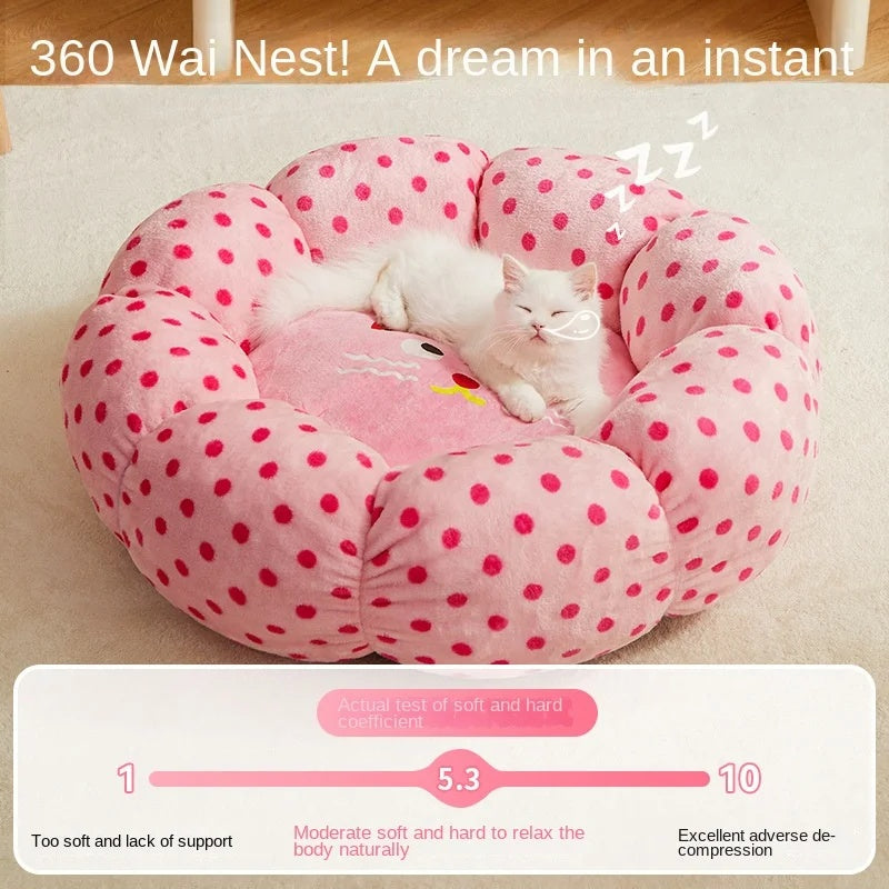 Pet Bed Round Polka Dot Soft Cushion Sleeping Nest