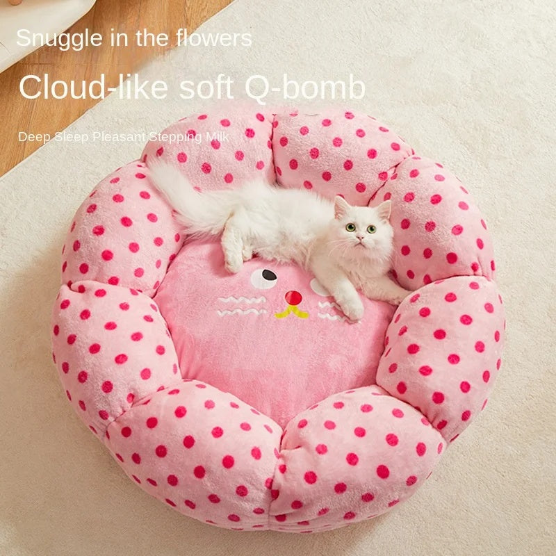 Pet Bed Round Polka Dot Soft Cushion Sleeping Nest