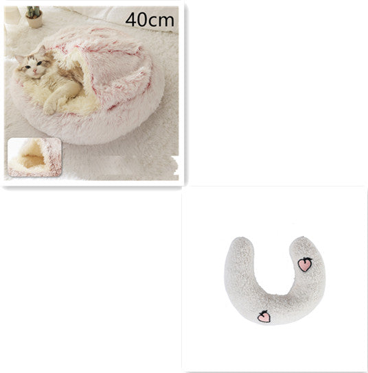 Pet Bed 2 In 1 Round Plush Warm Soft Sleeping House