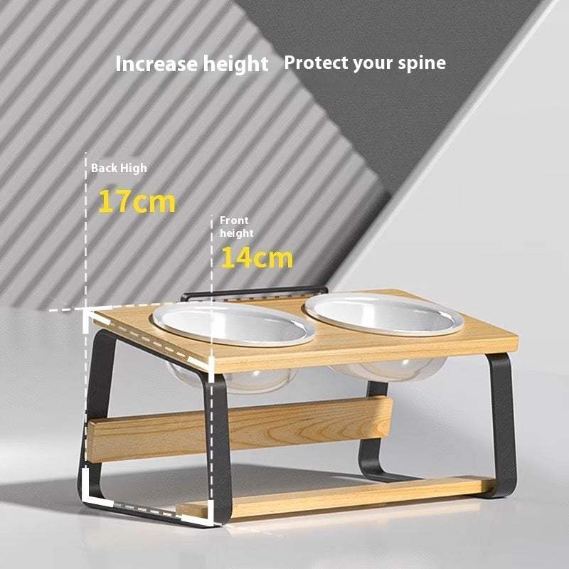 Ceramic Double Bowl Elevated Pet Feeding Stand