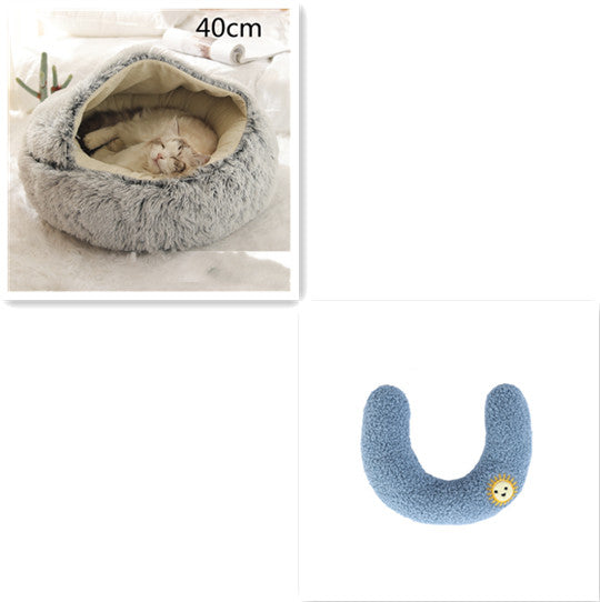 Pet Bed 2 In 1 Round Plush Warm Soft Sleeping House
