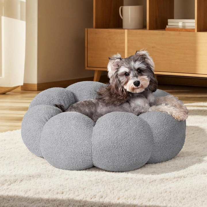 Pet Bed Calming Fluffy Round Donut Plush Washable Cushion