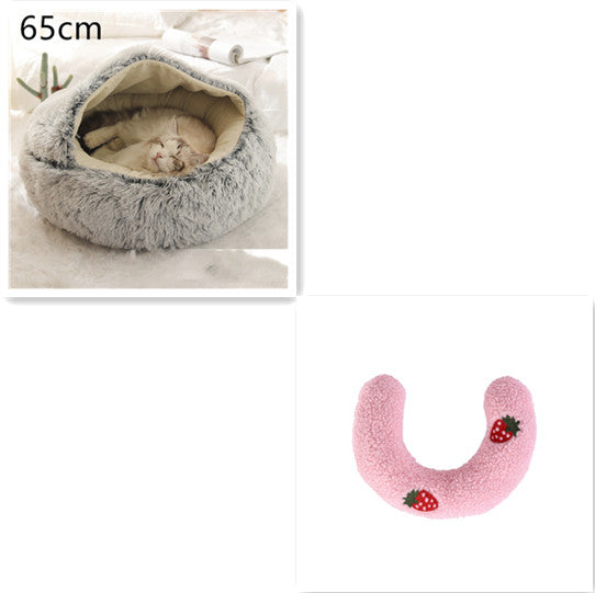 Pet Bed 2 In 1 Round Plush Warm Soft Sleeping House