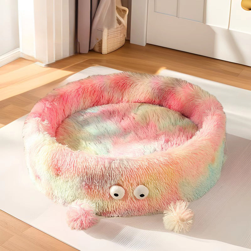 Pet Bed Winter Warm Cute Monster Round Nest House Pad