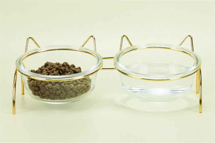 Pet Glass Feeding Bowl With Metal Stand For Food And Water