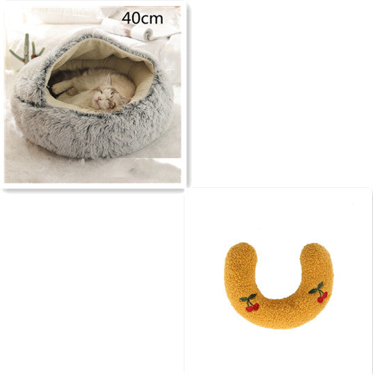 Pet Bed 2 In 1 Round Plush Warm Soft Sleeping House