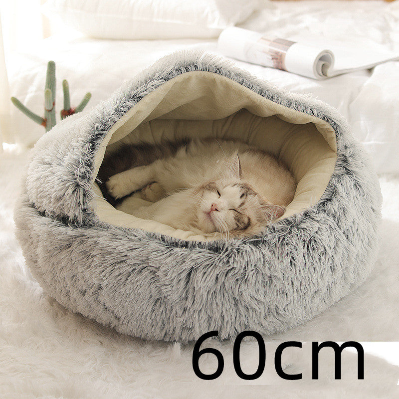 Pet Bed 2 In 1 Round Plush Warm Soft Sleeping House
