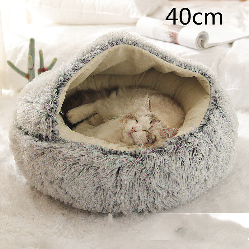 Pet Bed 2 In 1 Round Plush Warm Soft Sleeping House