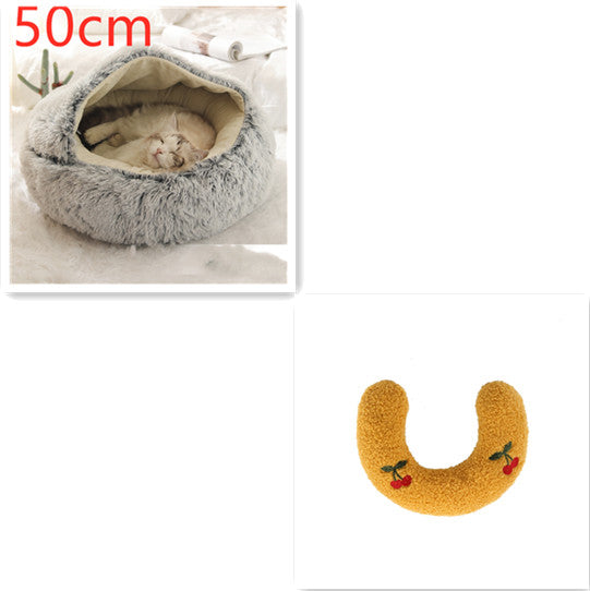 Pet Bed 2 In 1 Round Plush Warm Soft Sleeping House